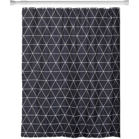 Douchegordijn en ophangstang - uitschuifbaar 70-120 cm - zwart - met ringen -