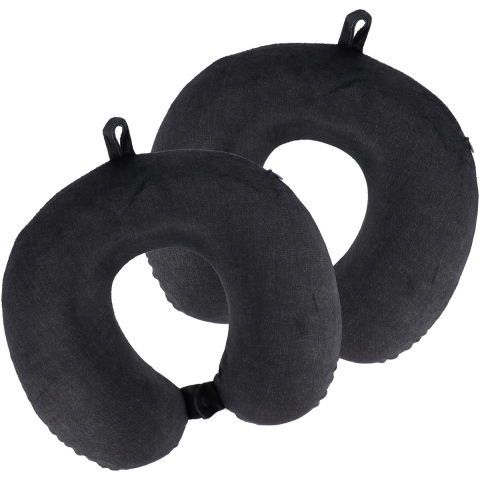 Nekkussen Heather - 2x - zwart - met ophangclip - polyester - reiskussen voor onderweg -