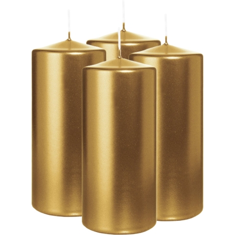 Cilinderkaars/stompkaars - 4x - metallic goud - 15 x 7 cm - 63 branduren -