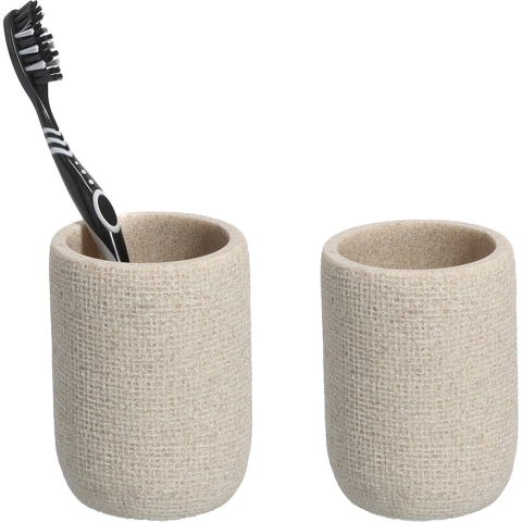 Tandenborstelhouder - 2x - kunststeen - beige - 7 x 10 cm -