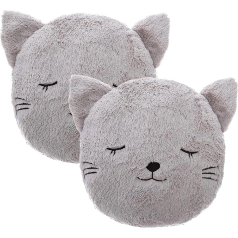 Dieren sierkussen kinderkamer - 2x - kat/poes grijs - 27 cm - polyester -