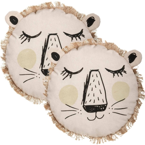 Dieren sierkussen kinderkamer - 2x - leeuw - 38 cm - polyester -