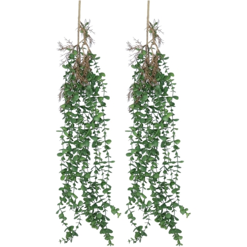 Kunstbloem/kunsttak Eucalyptus hangend - 2x - 97 cm - groen - kunst hangplanten -