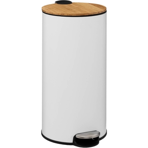 Prullenbak/pedaalemmer Bamboe - wit - metaal - 30 liter - 38 x 29 x 60 cm - keuken -