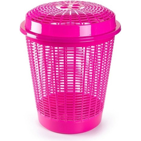 Plasticforte Wasmand met deksel - 50 liter - roze - rond - D45 x H57 cm -