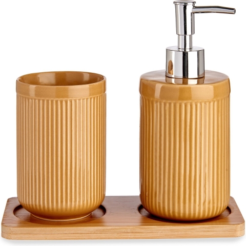 Badkamer accessoires set 3-delig camel bruin gestreept van keramiek -