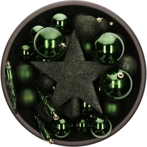 Bellatio Decorations kerstballen set - 33x - met piek - donkergroen - kunststof -
