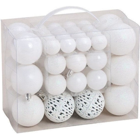 Kerstballen - set 50x st - wit - mix 3, 4 en 6 cm - kunststof - pakket -