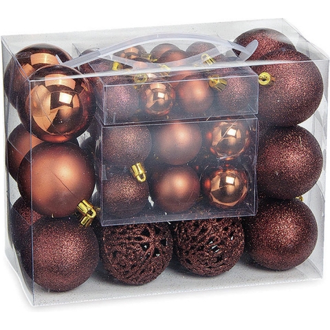 Kerstballen - set 50x st - bruin - 3,4,6 cm - kunststof - kerstversiering -