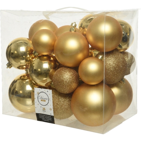 Kerstballen - 26x st - goud - 6-8-10 cm - kunststof - kerstversiering -