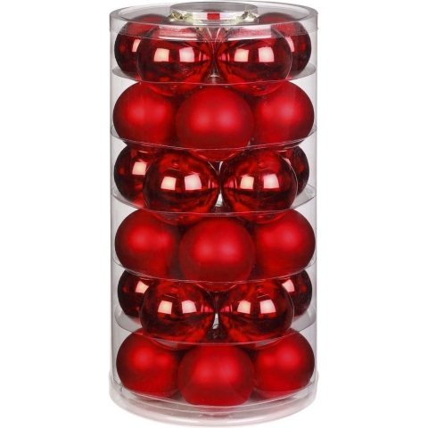 Kerstballen set - 30x stuks - glas - rood - 6 cm - glans/mat - kerstversiering -