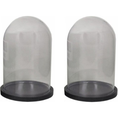 2x Glazen decoratie stolpen op plateau zwart 16 cm -
