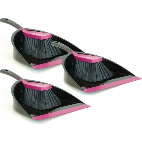 3x Stoffers en blik zwart/roze -