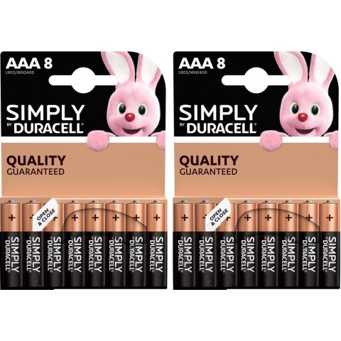 16x Duracell AAA Simply batterijen alkaline LR03 MN2400 1.5 V -