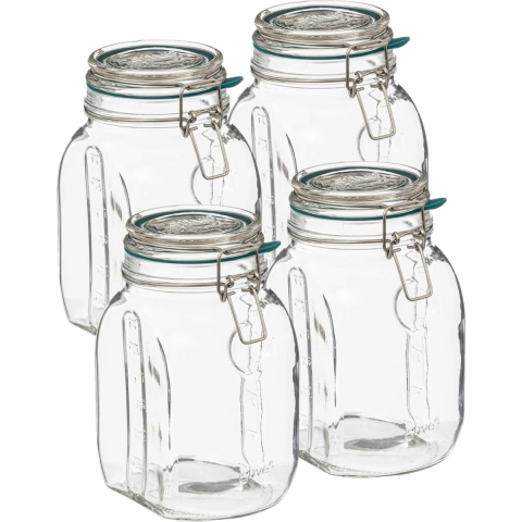 Weckpot/inmaakpot Jarro - 4x - 1,5L - glas - beugelsluiting - D15 x H20 cm -