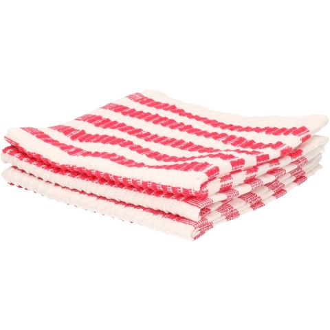 12x Badstof vaatdoekjes/dweiltjes wit/rood 34 cm -