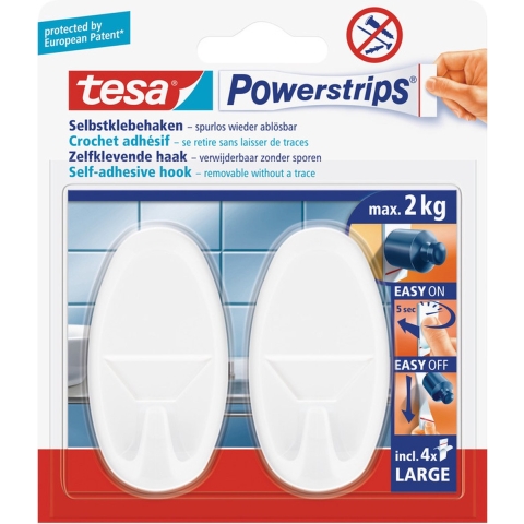 Tesa Powerstrips haken - 6x - ovaal - large - ophangsysteem -