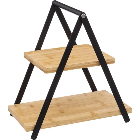 Secret de Gourmet Etagere/dienblad - 2-laags - Bamboe - Zwart/beige -