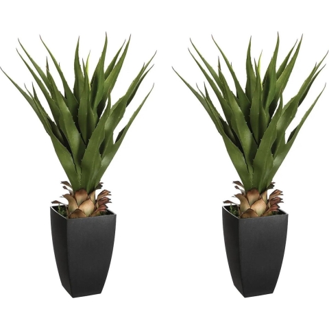 Set van 2x stuks atmosphera Agave Rect kunstplanten in pot van cement 73 cm -