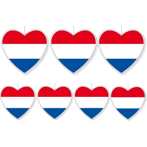 7-delige hou van Nederland versiering set hartjes van 14 cm en 28 cm -