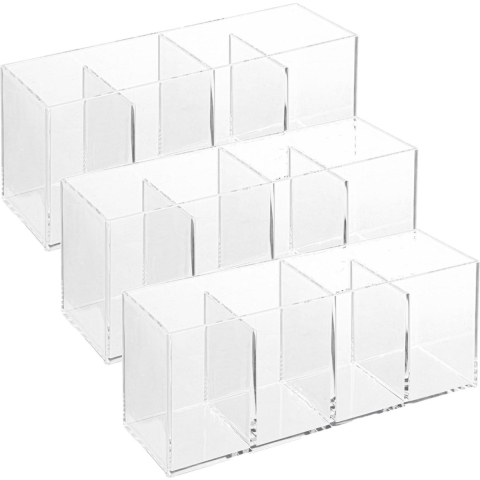 Set van 3x stuks make-up organizer 4 vakken rechthoek 22 x 7 cm van kunststof -