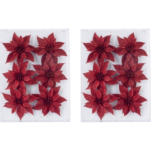 18x stuks decoratie bloemen rozen rood glitter op ijzerdraad 8 cm -