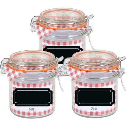 Weckpot/inmaakpot - 4x - 250 ml - glas - met beugelsluiting - incl. etiketten -
