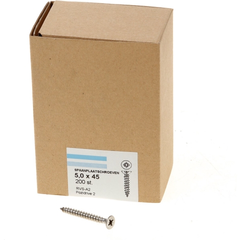 Hoenderdaal Spaanplaatschroef Rvs-A2 Pk PZ2 5.0X45 | 200 stuks - 0203.30.41801