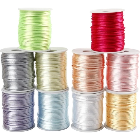Creotime Satijnkoord Assortiment, d: 2 mm, pastelkleuren 10x50 m