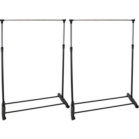 Gerimport Kledingrek - 2x - enkele stang - verrijdbaar - 90x160 cm -