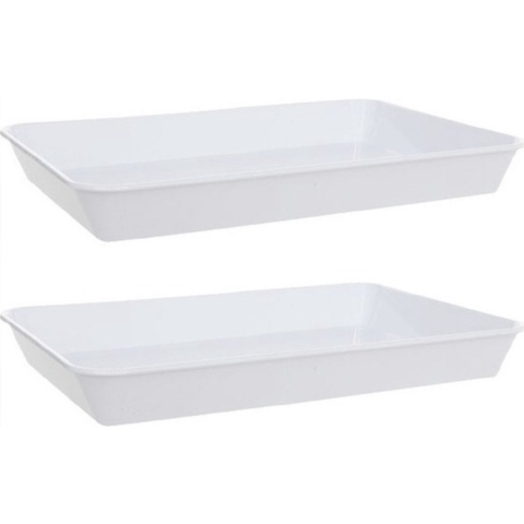 Diep dienblad Horeca serveerbladen - Set van 2x stuks - wit - kunststof - 35 x 24 cm -