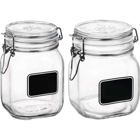 Set van 2x stuks weckpotten/inmaakpotten met krijtplaatje 750 ml - 1 liter -