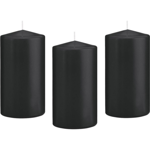 Cilinderkaars/stompkaars - 12x - zwart - 8 x 15 cm - 69 branduren -