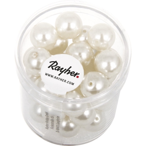Rayher hobby glaskralen parels - wit / parelmoer - 140x stuks - 10 mm - DIY sieraden maken -