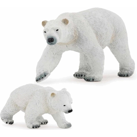 Plastic speelgoed figuren setje ijsbeer en baby/kind 14 en 8 cm -