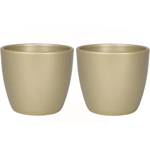 Floran Bloempot/plantenpot Boule - 3x stuks - goud - keramiek - 15 x 13 cm -