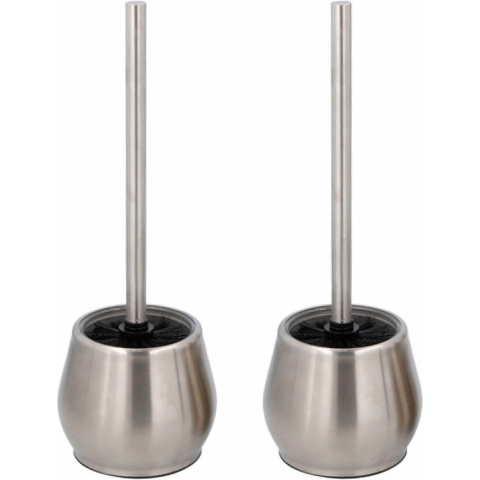 Set van 2x wc/toiletborstels met houder cilinder rond 37 cm van Rvs -