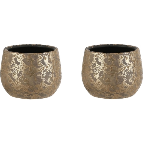 Mica Decorations Bloempot - 2x - goudkleurig - keramiek - 16 x 13 cm -