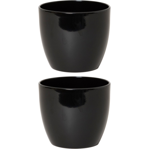 Floran Bloempot/plantenpot Boule - 2x - zwart - glans - keramiek - 19 x 17 cm -