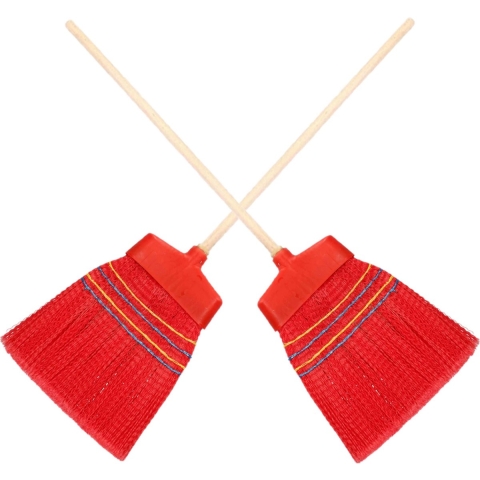Binnen/buiten bezem - Set van 2x stuks - zacht - multi kleuren - 132 cm - retro bezems -