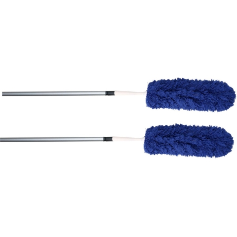 Set van 2x stuks plumeau/duster microvezel met telescoopsteel 75 - 150 cm blauw -