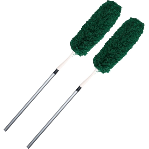 Set van 2x stuks plumeau/duster microvezel met telescoopsteel 75 - 150 cm groen -