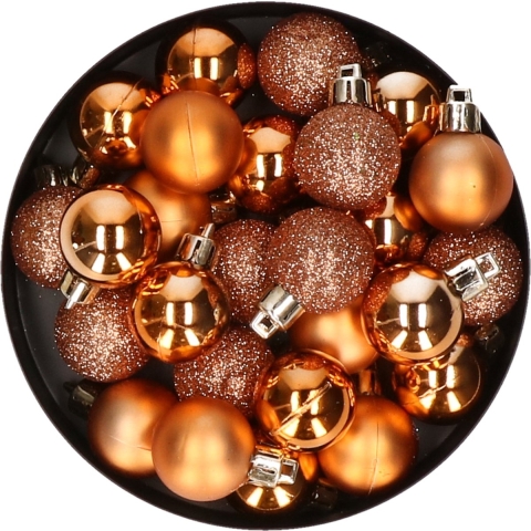 60x stuks kleine kunststof kerstballen koper 3 cm -