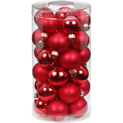 60x stuks kleine glazen kerstballen rood mix 4 cm -
