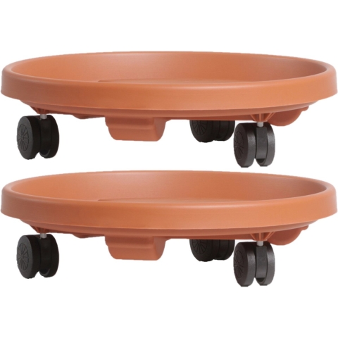 2x Stuks planten trolleys/multirollers rond bruin kunststof 30 cm -