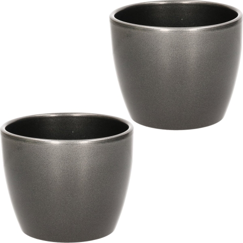 Floran Bloempot/plantenpot Boule - 4x stuks - zilver - keramiek - 10 x 12 cm -