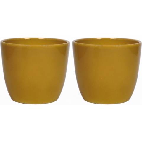Bloempot glanzend oker geel keramiek voor kamerplant H12.5 x D13.5 cm -