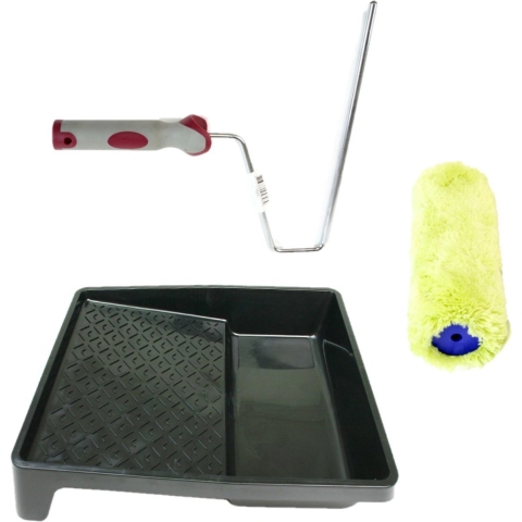 Verfroller anti spat lakroller profi schilderset met softgrip beugel en verfbak 18 cm -