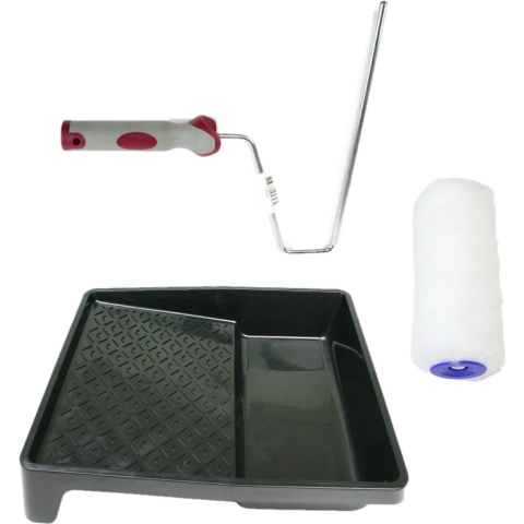 Verfroller anti spat lakroller profi schilderset met softgrip beugel en verfbak 18 cm -