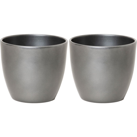 Bloempot glanzend zilver metallic keramiek voor kamerplant H17 x D19.5 cm -